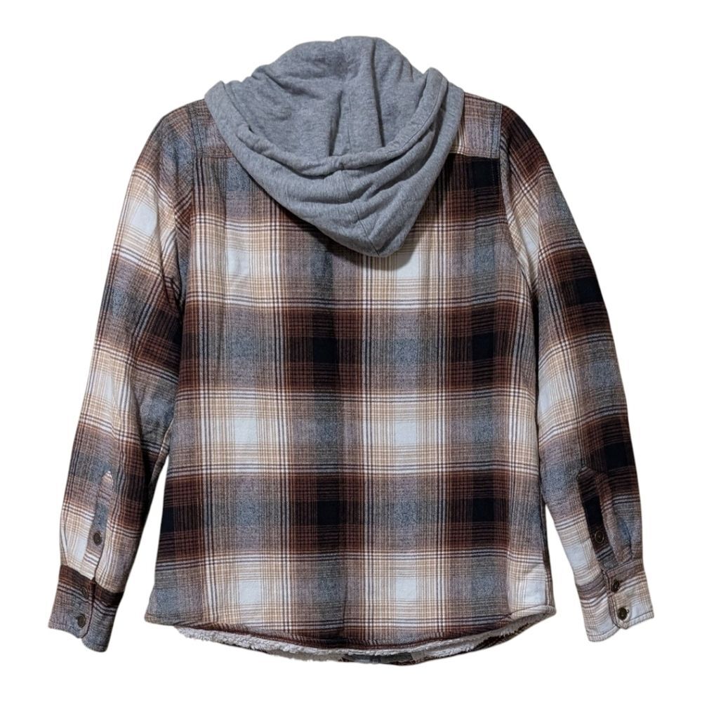 Natural Reflections Flannel Snap-Down Hooded Long-Sleeve Shacket plaid Small - Picture 2 of 11